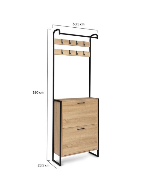 Vestiaire 2 Portes Alan bois/noir - 63.5x23.5x180 cm