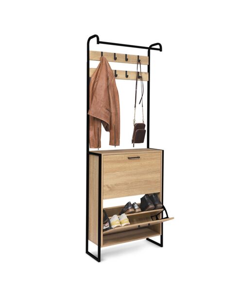 Vestiaire 2 Portes Alan bois/noir - 63.5x23.5x180 cm
