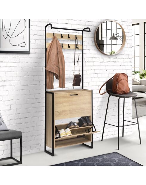 Vestiaire 2 Portes Alan bois/noir - 63.5x23.5x180 cm