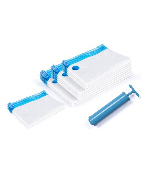13 Housses Sous-vide + Pompe transparent/bleu