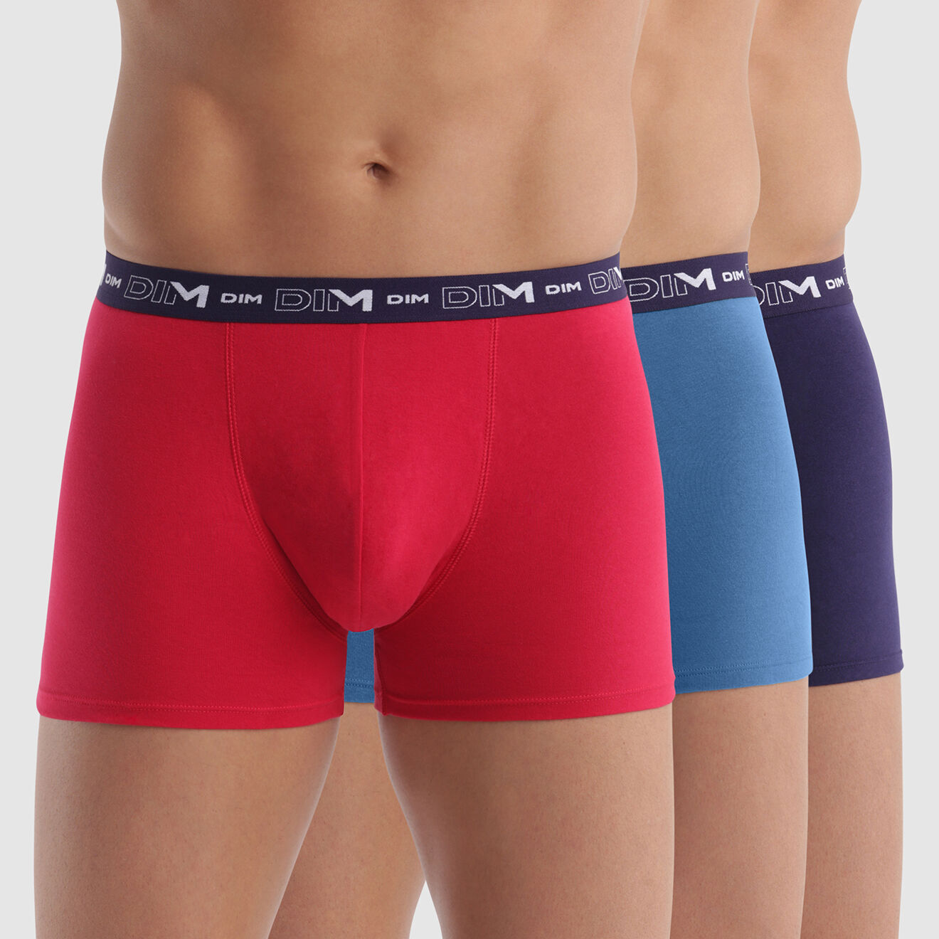 3 Boxers Coton Stretch rouge/bleu antique/bleu crépuscule - Vente