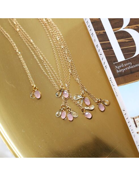 Collier Gaïa en Laiton doré & Quartz rose