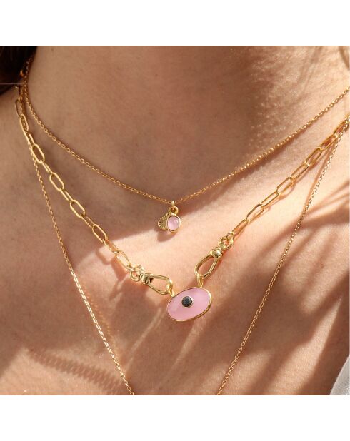 Collier Gaïa en Laiton doré & Quartz rose