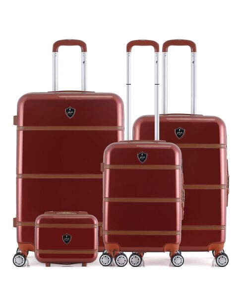 3 koffers + Vanity 4 enkele wielen Walter C 75/65/55/30 cm donkerrood