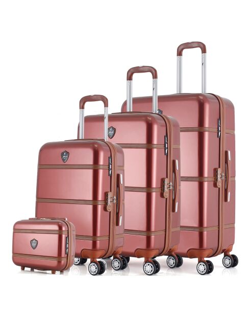 3 koffers + Vanity 4 enkele wielen Walter C 75/65/55/30 cm donkerrood
