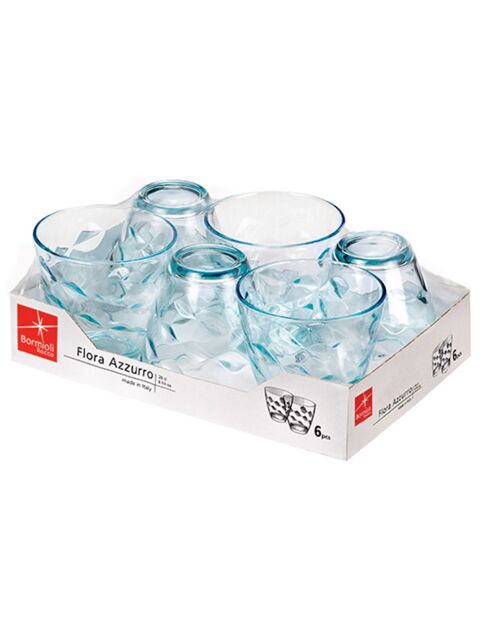 6 Verres à eau Flora bleus - 25 cl