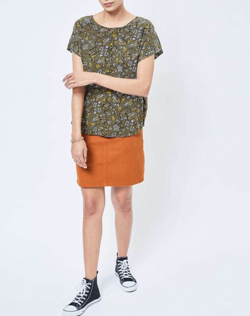 Dschungel-T-Shirt mit khakifarbenem und mehrfarbigem Aufdruck