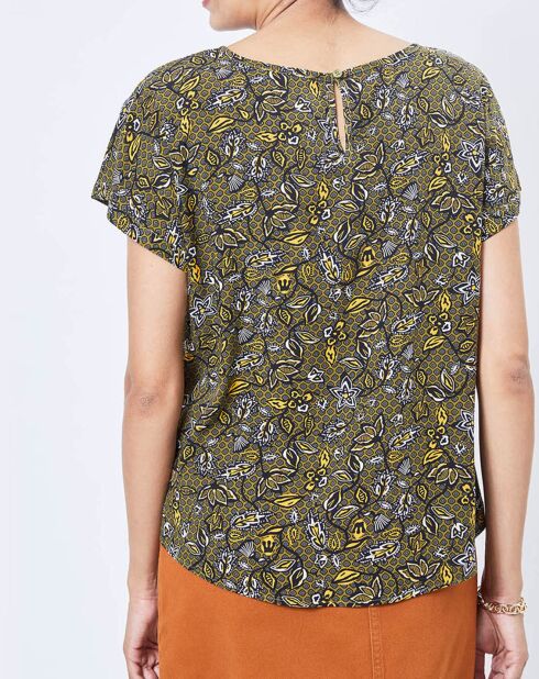 Dschungel-T-Shirt mit khakifarbenem und mehrfarbigem Aufdruck