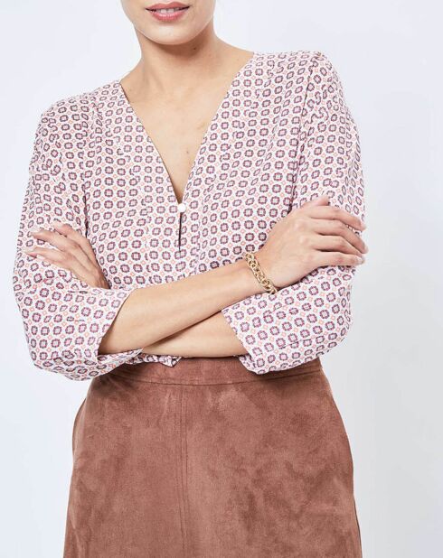 Blouse imprimée géométrique blanc/multicolore