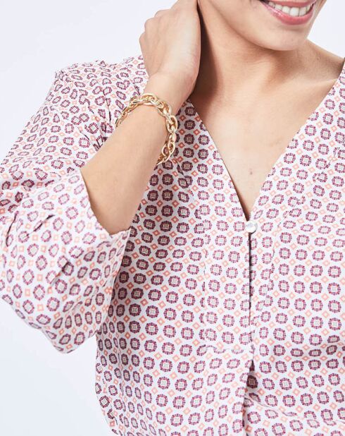 Blouse imprimée géométrique blanc/multicolore