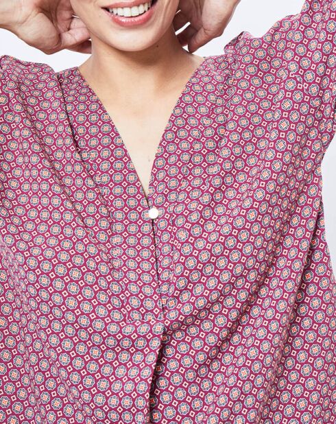 Blouse motif Géométrique rouge/multicolore