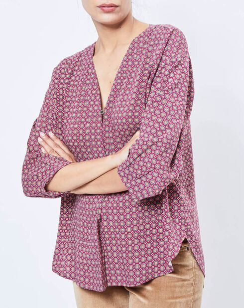 Blouse motif Géométrique rouge/multicolore