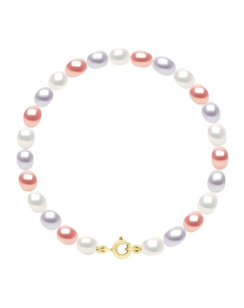 Bracelet en Or Jaune & Rang de Perles d'Eau Douce grains de riz multicolores