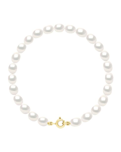 Bracelet en Or Jaune & Rang de Perles d'Eau Douce grains de riz blanc nacre