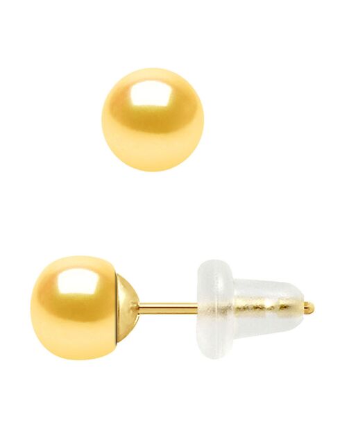 Boucles d'oreilles en Or Jaune & Perles de Culture d'Eau Douce boutons dorées