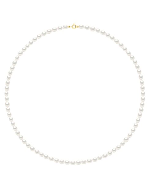 Geelgouden en zoetwaterparelketting met witte rijstkorrels van parelmoer