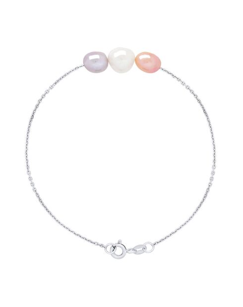 Bracelet en Argent Rhodié & Perles de Culture d'Eau Douce baroques multicolores