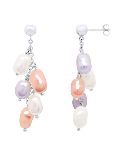 Boucles d'oreilles en Argent Rhodié & Perles de Culture d'Eau Douce baroques multicolores