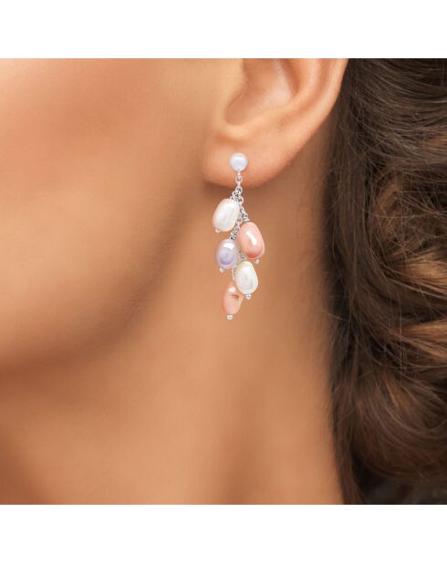 Boucles d'oreilles en Argent Rhodié & Perles de Culture d'Eau Douce baroques multicolores