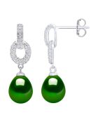 Boucles d'oreilles en Argent Rhodié & Perles de Culture d'Eau Douce poires vert malachite