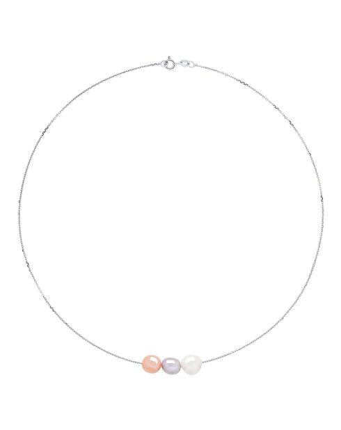 Collier en Argent Rhodié & Perles de Culture d'Eau Douce semi-rondes blanc naturel