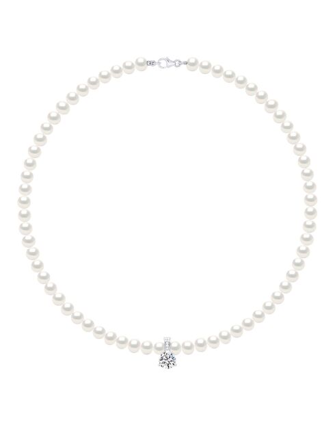 Halskette aus Rhodiumsilber und natürliche weiße halbrunde Süßwasser-Zuchtperlen
