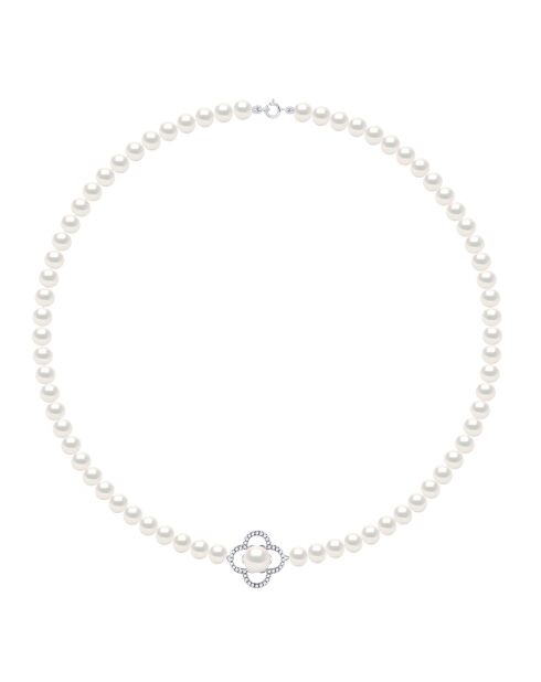 Collier en Argent Rhodié & Perles de Culture d'Eau Douce semi-rondes blanc naturel