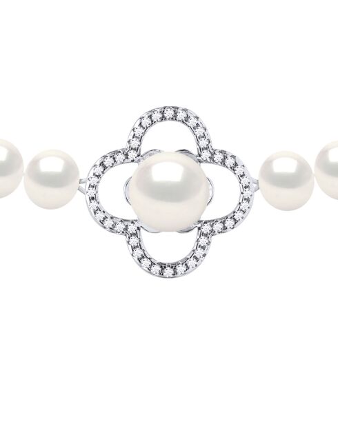 Collier en Argent Rhodié & Perles de Culture d'Eau Douce semi-rondes blanc naturel