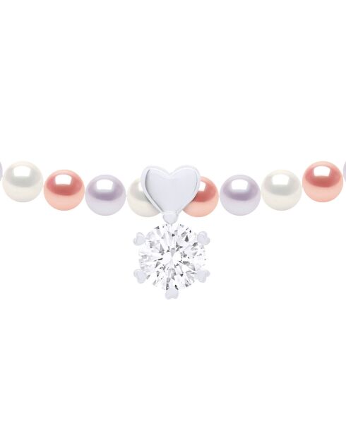 Halskette aus Rhodiumsilber und natürliche weiße halbrunde Süßwasser-Zuchtperlen