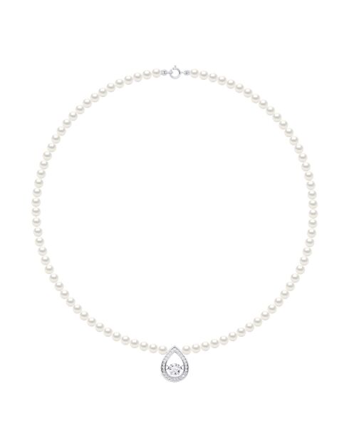 Halskette aus Rhodiumsilber und natürliche weiße halbrunde Süßwasser-Zuchtperlen