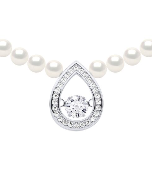 Halskette aus Rhodiumsilber und natürliche weiße halbrunde Süßwasser-Zuchtperlen