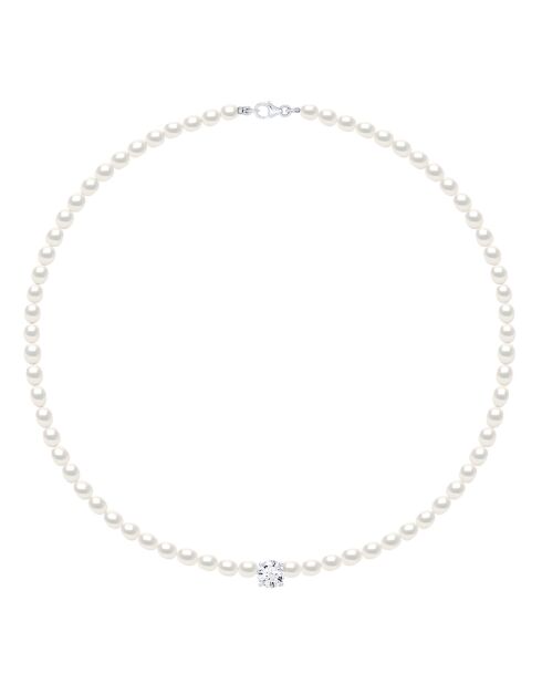 Halskette aus Rhodium-Silber und Süßwasser-Zuchtperlen, natürliche weiße Reiskörner