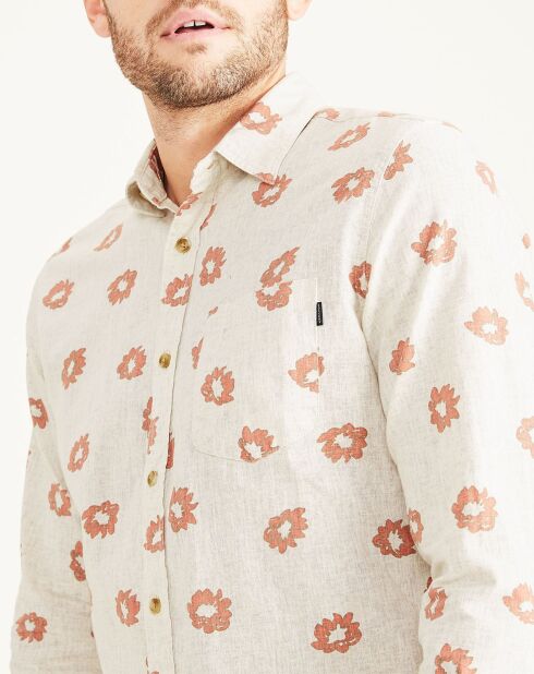 Chemise en Coton & Lin Alpha Icon Slim Fit à fleurs écrue