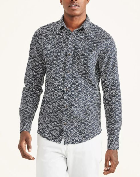 Chemise en Coton & Lin Alpha Icon Slim Fit imprimée bleu foncé