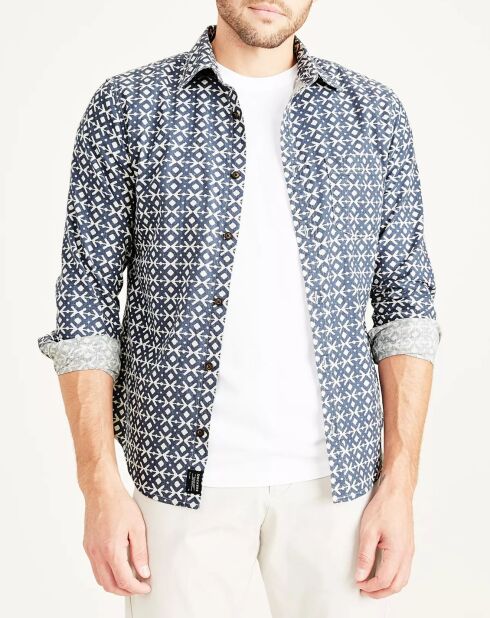 Chemise en Coton & Lin Alpha Icon Slim Fit imprimée bleu moyen