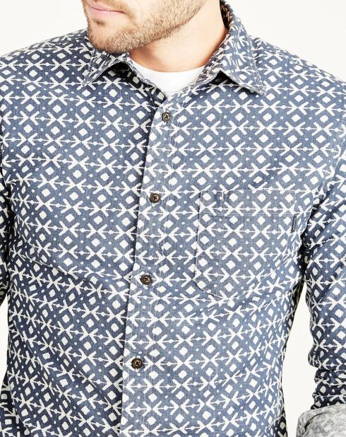 Chemise en Coton & Lin Alpha Icon Slim Fit imprimée bleu moyen