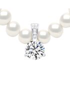 Halskette aus Rhodiumsilber und natürliche weiße halbrunde Süßwasser-Zuchtperlen