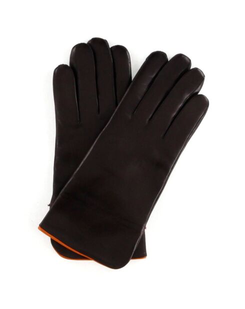 Gants en Cuir d'Agneau doublure Laine Bourse  noir/marron