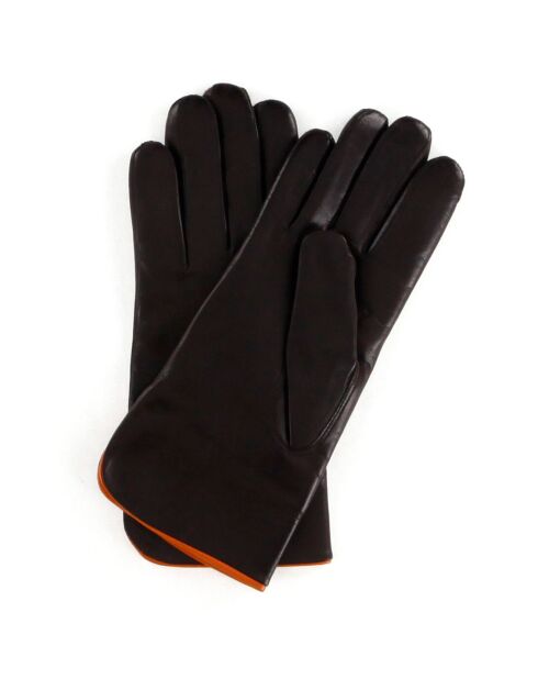 Gants en Cuir d'Agneau doublure Laine Bourse  noir/marron