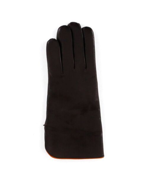 Gants en Cuir d'Agneau doublure Laine Bourse  noir/marron