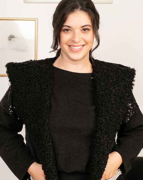 Manteau Bi-matière Betty fourré noir