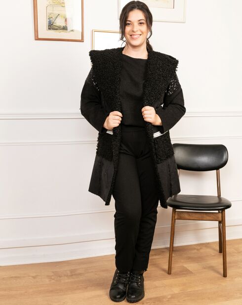 Manteau Bi-matière Betty fourré noir