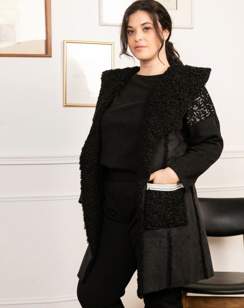 Manteau Bi-matière Betty fourré noir