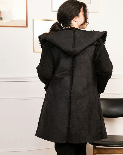 Manteau Bi-matière Betty fourré noir