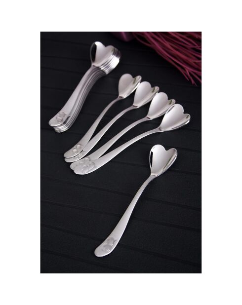 12 Cuillères coeur grises - 11 cm