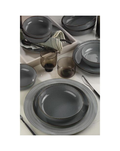 Service de table en porcelaine gris - 12 Pièces