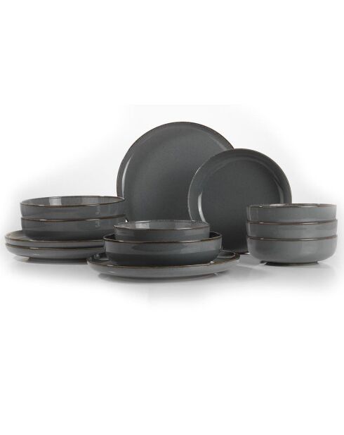 Service de table en porcelaine gris - 12 Pièces