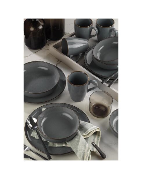 Service de table en porcelaine gris - 16 Pièces