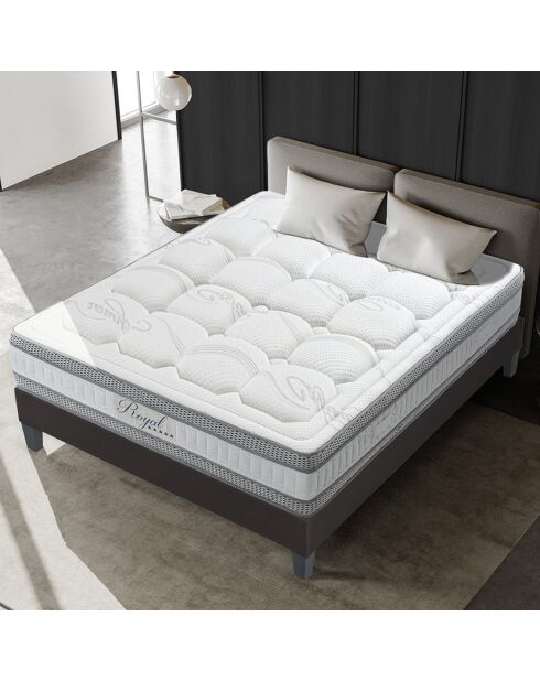 Ensemble matelas Royal 5 étoiles  & sommier en bois gris/blanc - 160x200 cm
