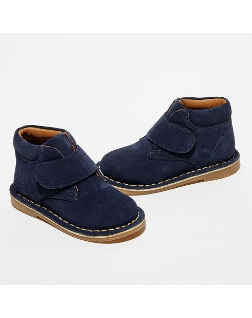 Bottillons en Velours de Cuir Pipou bleu marine